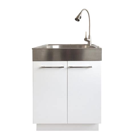 stainless steel laundry sink and white 2 door cabinet|deep utility sink with cabinet.